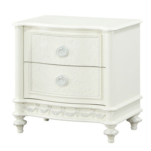 English Elm Ivory Romantic 2-Drawer Nightstand with Floral Ring Pulls, Smooth Metal Glides, Elegant Bedroom Accent B062P209005