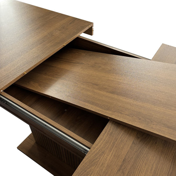 English Elm Expandable Black Brown Dining Table with Storage — Modern Extendable Minimalist Table for 6–10 Guests W1347S00014