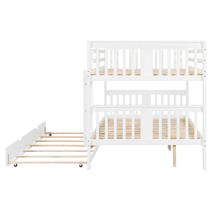 English Elm Full Over Bunk Bed with Twin Trundle Solid Pine Frame Gray Convertible LT100204AAK