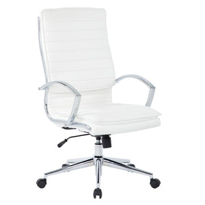 OSP Home Furnishings High Back Executive Office Chair with Faux Leather Upholstery Lumbar Support Chrome Arms White SPX23590C-U11