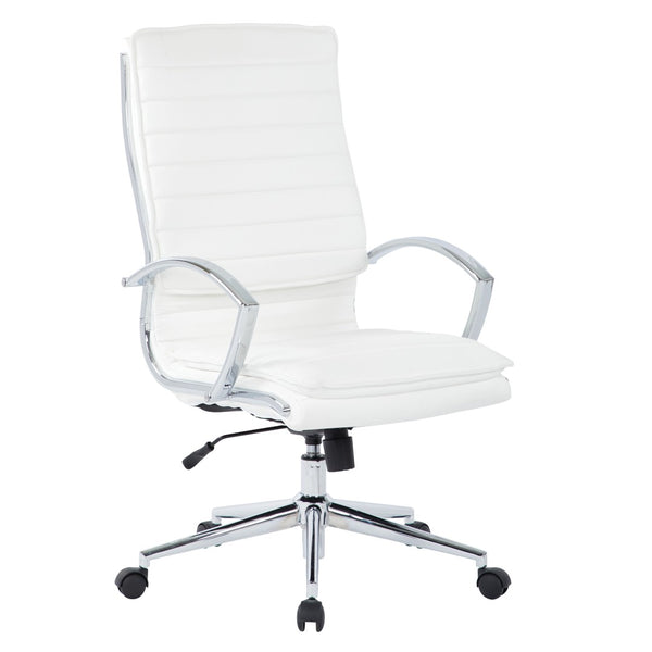 OSP Home Furnishings High Back Executive Office Chair with Faux Leather Upholstery Lumbar Support Chrome Arms White SPX23590C-U11