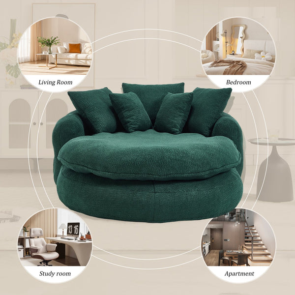 English Elm Oversized Memory Foam Chenille Bean Bag Sofa with Wrap-Around Backrest and Lumbar Support for Adults Emerald W395P359413