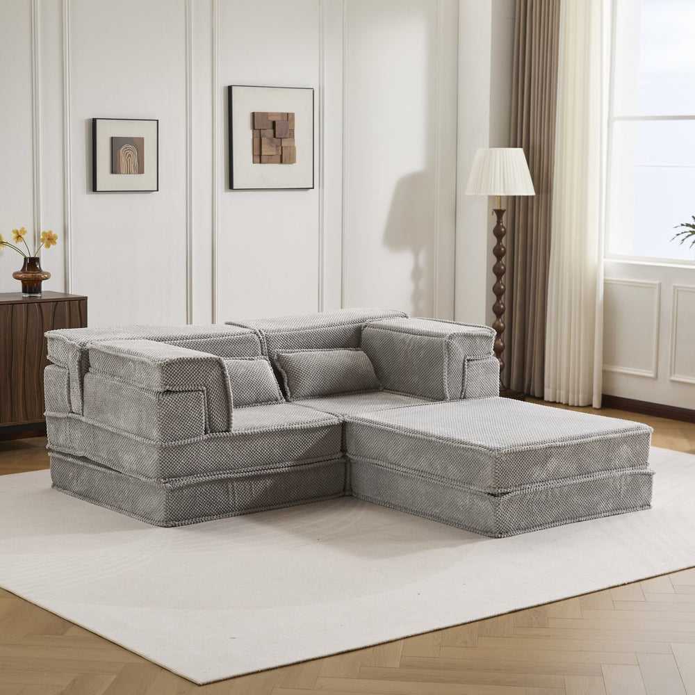 English Elm Compression Modular Floor Sofa Bed - Versatile, Soft Circle Fleece 2-Seater With Ottoman, No Tools Needed! W3723S00028