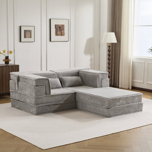 English Elm Compression Modular Floor Sofa Bed - Versatile, Soft Circle Fleece 2-Seater With Ottoman, No Tools Needed! W3723S00028