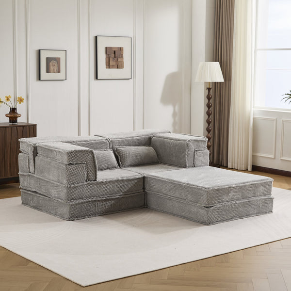English Elm Compression Modular Floor Sofa Bed - Versatile, Soft Circle Fleece 2-Seater With Ottoman, No Tools Needed! W3723S00028
