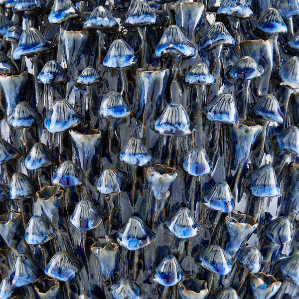 Manitapi Small Blue Vase - Handcrafted Black Terracotta with Stunning Bell-Shaped Flowers Decor