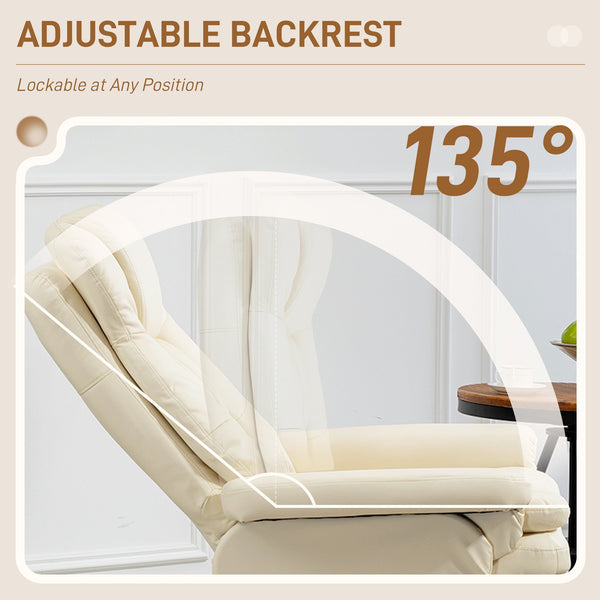 English Elm HOMCOM Plush PU Leather Swivel Recliner with Ottoman, 360° Rotating Relaxing Chair with Footrest and Adjustable Backrest for Living Room Office Comfort Cream White W2225P217429