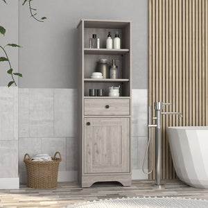 English Elm Alaskan Tall Linen Cabinet with Drawer & Single Door in Light Gray — Compact 17.3" W x 55.7" H Storage B128P148853
