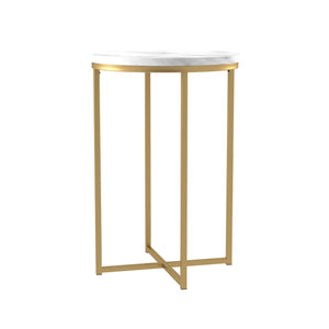 English Elm Walker Edison - Modern Glam X-Leg Round Side Table with Faux White Marble Top and Gold Metal Frame, Chic Accent B185P326693