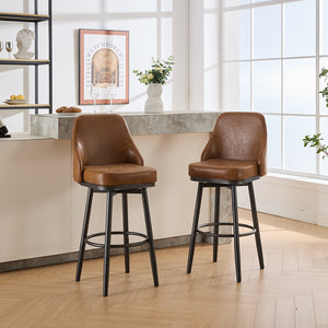 English Elm Swivel Swivel Bar & Counter Stools Set Of 2 - Adjustable 24" To 30", Stylish Brown Pu Leather, Modern Design W1805P166957-GIGA