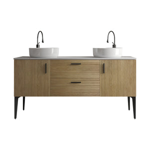 English Elm Emilia 60 Inch Freestanding Oak Vanity with Ceramic Sink and Soft Close Drawers W1865S00207