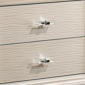 English Elm Nightstand Pearl White Lacquer with Textured Drawers and Clear Acrylic Legs Glam Bedroom B056P416808