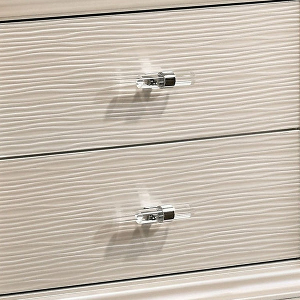English Elm Nightstand Pearl White Lacquer with Textured Drawers and Clear Acrylic Legs Glam Bedroom B056P416808