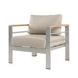 Christopher Knight Home® - Noble House - Cora Outdoor Aluminum Club Chair, Silver Finished Frame With Beige Cushion, 1Pc