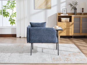 English Elm Leisure Linen Accent Chair with Built-in Side Table Pockets and Lumbar Pillow Modern Navy W395P453310