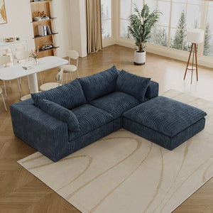 English Elm 39.8" Cloud Modular Sofa Plush Corduroy Deep Seat Feather Fill Living Room Couch Blue W2824S00191