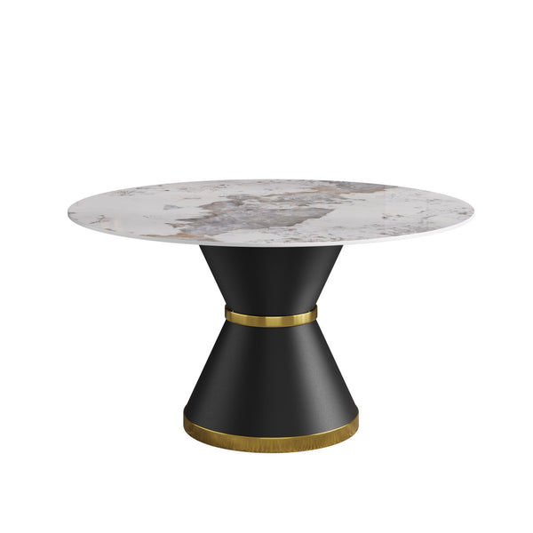 English Elm 53.15"Modern Round Dining Table With Sintered Stone Top - Seats 6, Stylish Black Steel Base, Durable Design W1535S00437