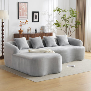 English Elm Full L-Shape Sectional Sofa with Curved Chaise, Modular Chenille Couch, High-Density Comfort for Apartment Living Grey W3612S00005