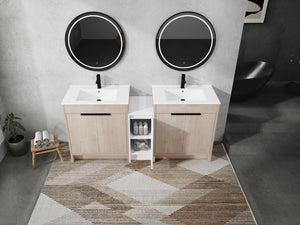 English Elm 72 Inch Freestanding Bathroom Vanity With Ceramic Sink, Soft-Close Doors & Ample Storage Solutions W999S00318