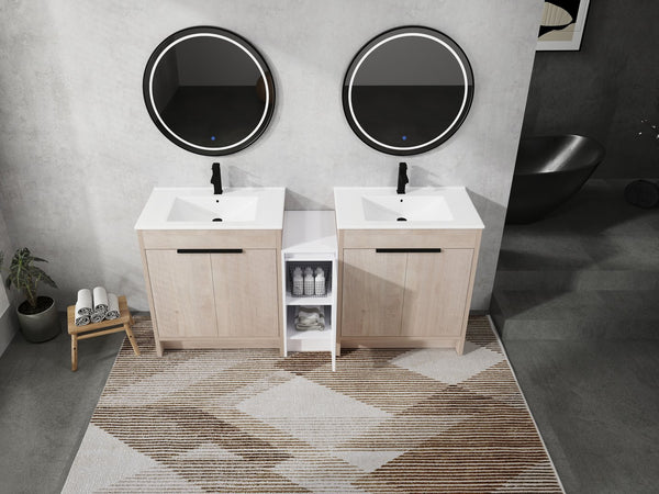 English Elm 72 Inch Freestanding Bathroom Vanity With Ceramic Sink, Soft-Close Doors & Ample Storage Solutions W999S00318