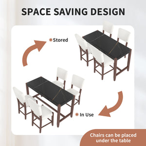 English Elm 5-Piece Counter Height Dining Set with Faux Marble Top and Upholstered Seats, Mid-Century Pub Charm Black+Beige N752S000086D