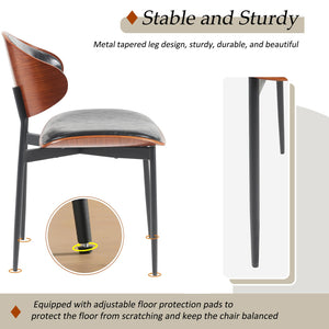 English Elm Mid-Century Dining Chairs Set Of 2 – Stylish Bentwood & Pu Leather, Matte Metal Legs, Easy Assembly! N842P290053B