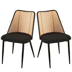 English Elm Black Rattan Dining Chairs Set Of 2 - Stylish Boucle Design With Natural Cane Back For Modern Spaces W1164P218679