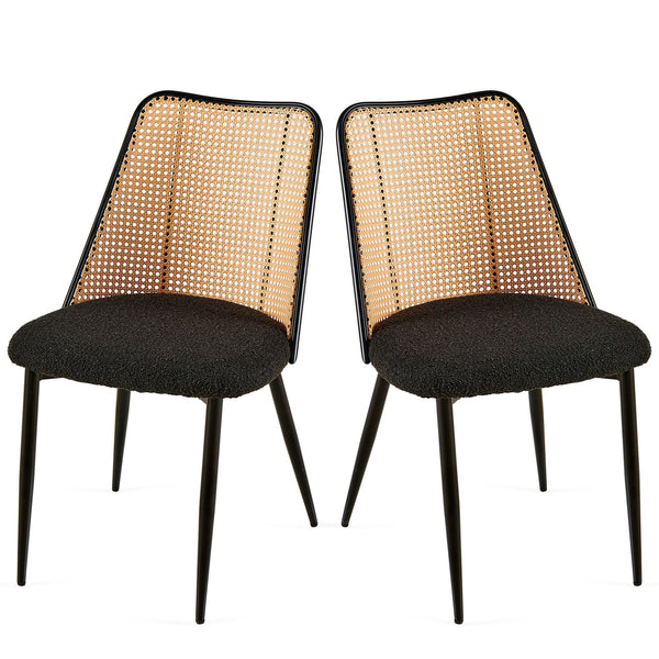 English Elm Black Rattan Dining Chairs Set Of 2 - Stylish Boucle Design With Natural Cane Back For Modern Spaces W1164P218679