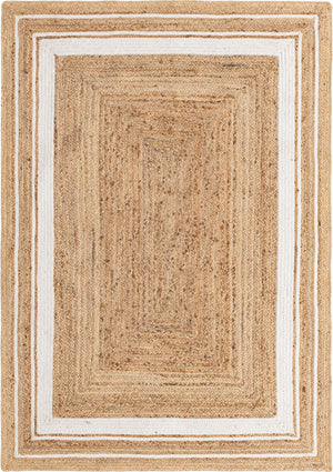 Unique Loom Braided Jute Gujarat Hand Woven Border Rug Natural and White, Ivory 5' 1" x 8' 0"