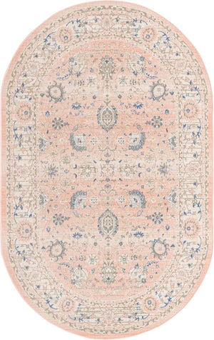 Unique Loom Whitney Bordeaux Machine Made Floral / Botanical Rug Powder Pink, Blue/Ivory/Light Blue/Gray 5' 3" x 8' 0"