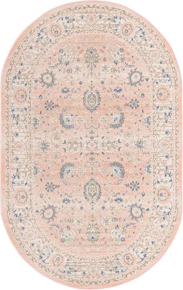 Unique Loom Whitney Bordeaux Machine Made Floral / Botanical Rug Powder Pink, Blue/Ivory/Light Blue/Gray 5' 3" x 8' 0"
