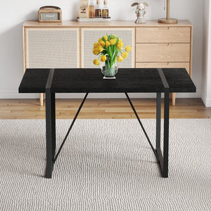 English Elm A Minimalist 55 Inch Rectangular Dining Table with Black Wood Grain Mdf Top W1151P378671