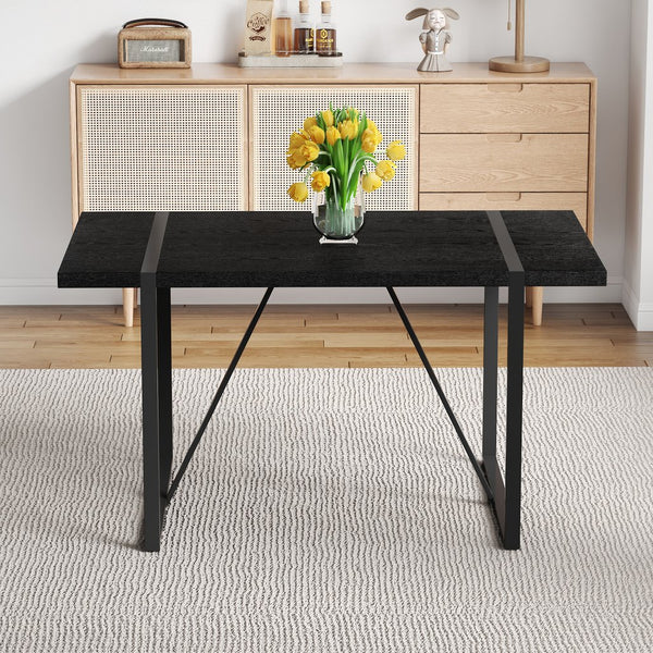 English Elm A Minimalist 55 Inch Rectangular Dining Table with Black Wood Grain Mdf Top W1151P378671
