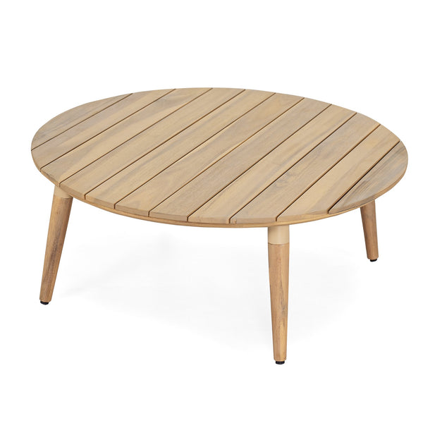English Elm Nusa Outdoor Pe Rattan Conversation Set with Acacia Wood Coffee Table Patio Black,Natural NUSA4PCSET-BLK