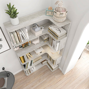 English Elm 90cm L-shaped Corner Bookcase Five Tier Mdf Open Shelving Unit for Home Office W2899P444152