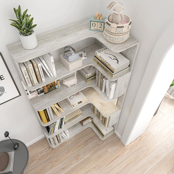 English Elm 90cm L-shaped Corner Bookcase Five Tier Mdf Open Shelving Unit for Home Office W2899P444152