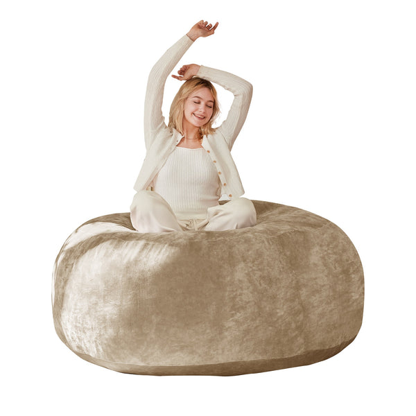 English Elm 5ft Memory Foam Bean Bag Round Lounger with Washable Flannel Cover for Dorm or Living Room Khaki W3737P422683