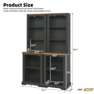 English Elm On-trend Two Piece Walnut Veneer Freestanding Bookcase Set with Curved Sculptural Black N721P394507B
