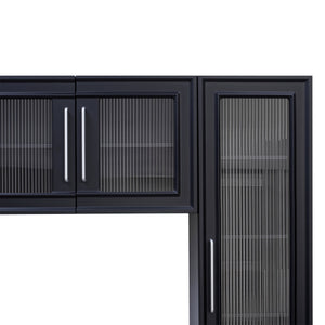 English Elm Vibe Haus Fluted Glass Wall Unit Tall Mdf Entertainment Console for Living Room N893S000011B