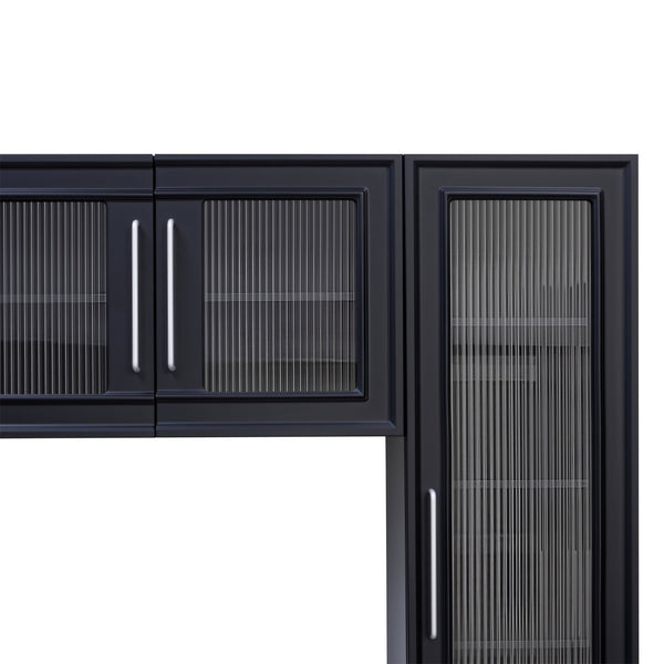 English Elm Vibe Haus Fluted Glass Wall Unit Tall Mdf Entertainment Console for Living Room N893S000011B