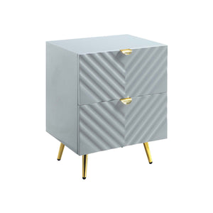English Elm 2 Drawer Nightstand High Gloss Finish with Gold Accents, Modern Chic Storage for Bedroom Elegance Gray B016P257195