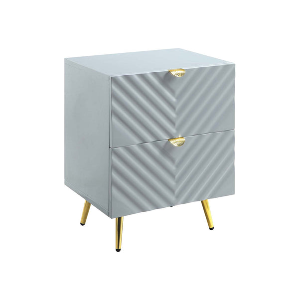 English Elm 2 Drawer Nightstand High Gloss Finish with Gold Accents, Modern Chic Storage for Bedroom Elegance Gray B016P257195