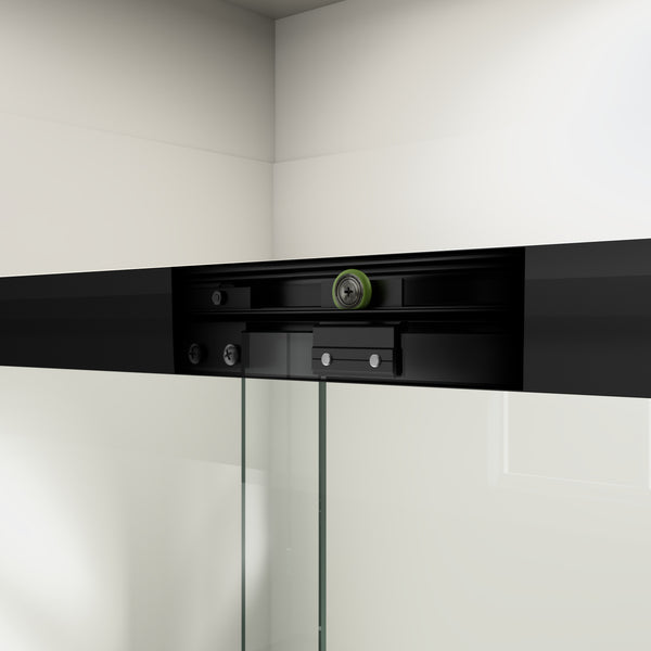 English Elm 44" Semi-frameless Double Sliding Shower Door Brushed Gold Tempered Glass Walk-in Matte Black W1920P385318