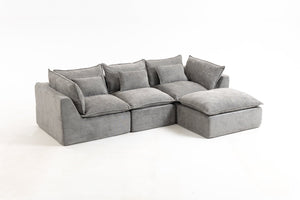 English Elm 102.3" Oversized Modular Sectional Sofa Cotton Linen Deep Seat Lounge with Ottoman Antique Grey W2530S00013