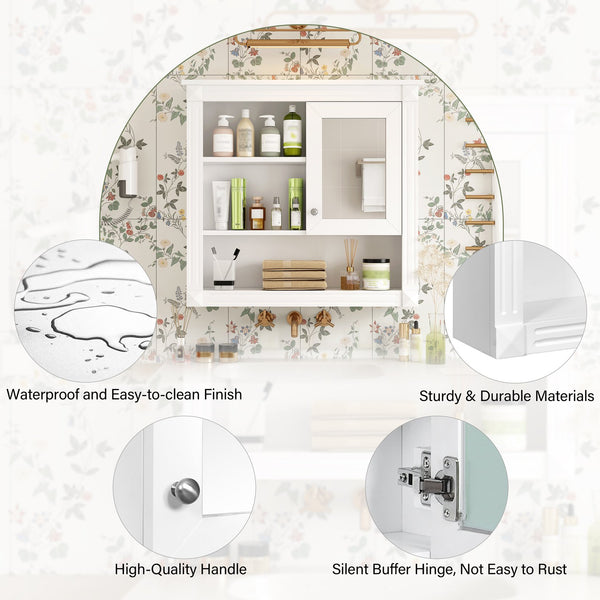English Elm 32'' Bathroom Wall Cabinet Mirror — 32-inch Wall-Mounted Medicine Cabinet with Adjustable Shelves for Streamlined Bathroom Storage and Stylish Organization White N710P254922K
