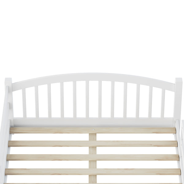 English Elm Full Montessori Pine Wood Floor Bed with Safety Rails Low Profile Kids Room Frame White N733P400299K