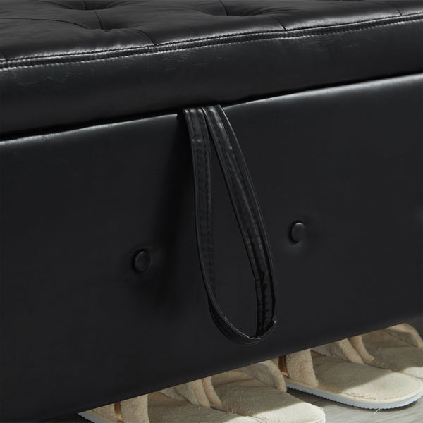 English Elm 48" Storage Ottoman Bench with Tufted Faux Leather Upholstery, Solid Wood Frame & 300lb Capacity Black W1097P338776