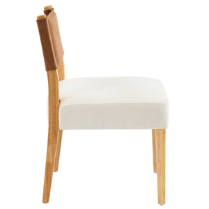 English Elm Mid-century Modern Linen Blend Dining Chairs Rubberwood Legs Sculptural Backrest Set of 2 Beige+Natural,Brown N768P442393N