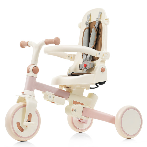 English Elm 7 in 1 Convertible Toddler Trike Aluminum Foldable Push Bike with Canopy for Ages 1 to 6 Pink N726P248345G
