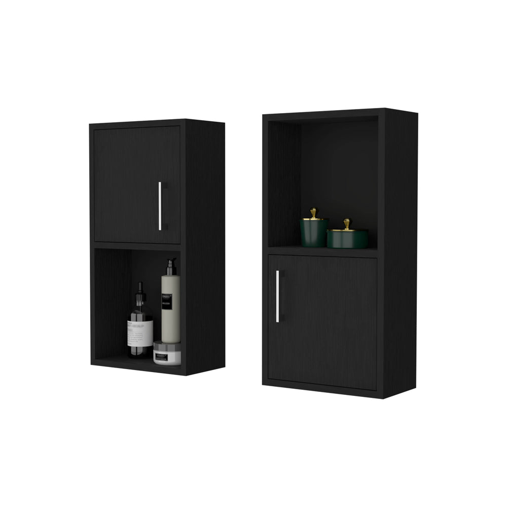 English Elm FM FM FURNITURE Dixie 2-Piece Wall Medicine Cabinets with Open Shelf, Compact Black Storage for Small Baths B128P321073
